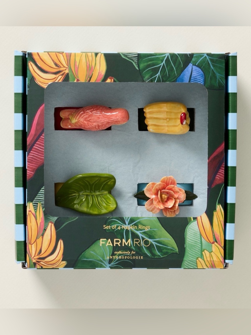 FARM Rio X Anthropologie Stoneware Boxed Napkin Rings • Set of 4